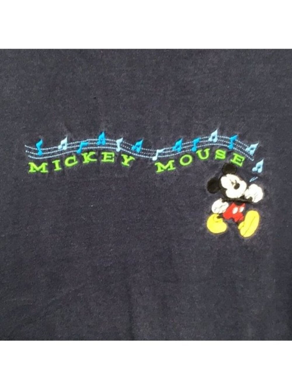 Vintage Mickey Mouse Unlimited T-Shirt Navy Blue Music Notes Medium 100% Cotton